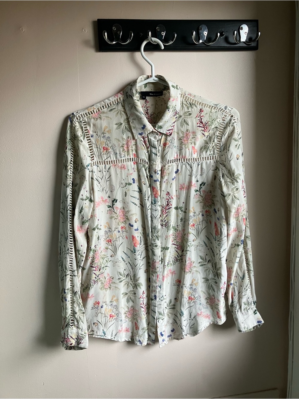 The Kooples Women's Cream Floral Button-Front Shirt with Lace Trim